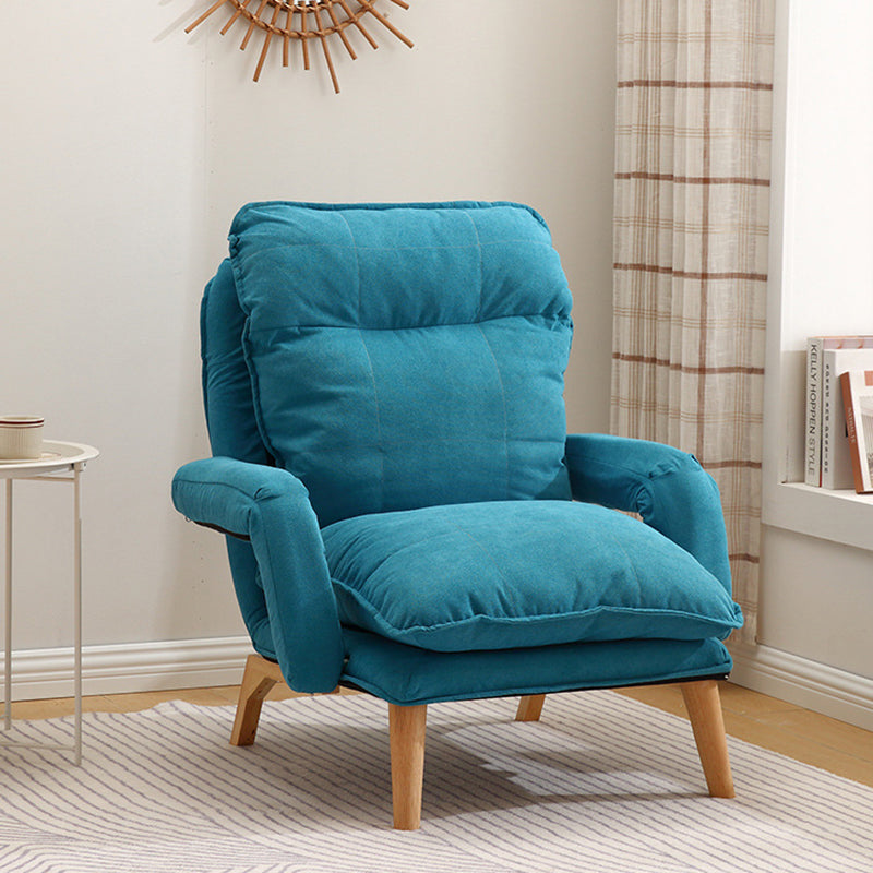 Modern Minimalist Cotton Linen Solid Wood Square Accent Chair With Backrest & Armrest For Living Room