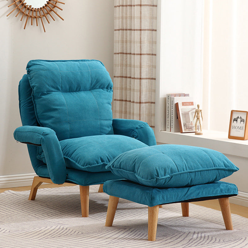 Modern Minimalist Cotton Linen Solid Wood Square Accent Chair With Backrest & Armrest For Living Room