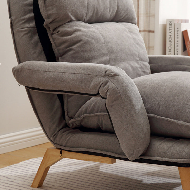 Modern Minimalist Cotton Linen Solid Wood Square Accent Chair With Backrest & Armrest For Living Room