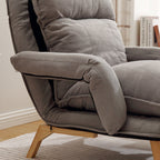 Modern Minimalist Cotton Linen Solid Wood Square Accent Chair With Backrest & Armrest For Living Room