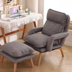 Modern Minimalist Cotton Linen Solid Wood Square Accent Chair With Backrest & Armrest For Living Room