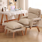 Modern Minimalist Cotton Linen Solid Wood Square Accent Chair With Backrest & Armrest For Living Room