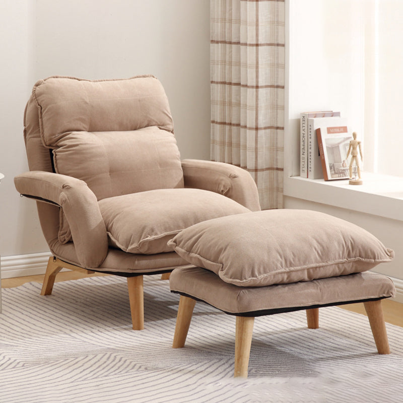 Modern Minimalist Cotton Linen Solid Wood Square Accent Chair With Backrest & Armrest For Living Room