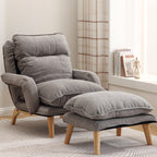 Modern Minimalist Cotton Linen Solid Wood Square Accent Chair With Backrest & Armrest For Living Room