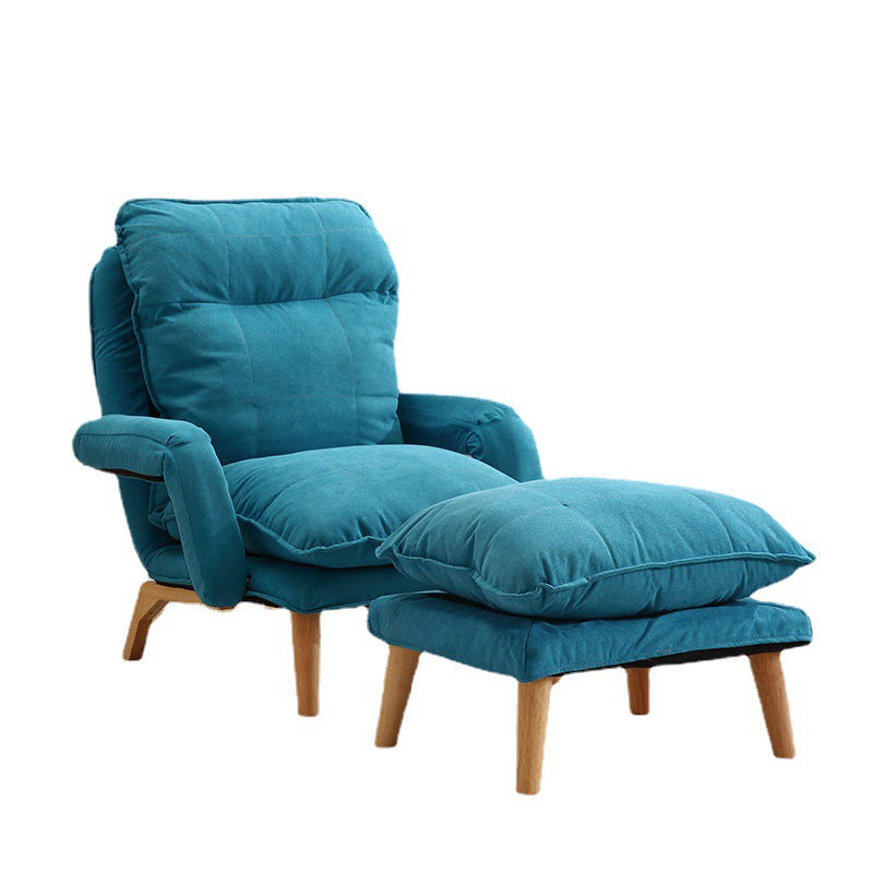 Modern Minimalist Cotton Linen Solid Wood Square Accent Chair With Backrest & Armrest For Living Room
