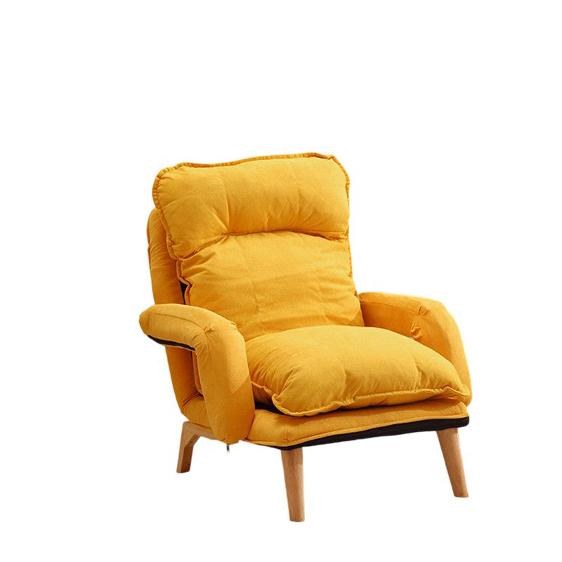 Modern Minimalist Cotton Linen Solid Wood Square Accent Chair With Backrest & Armrest For Living Room