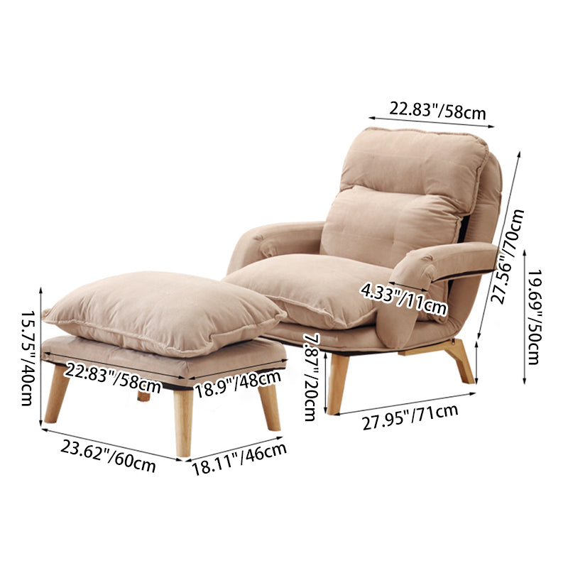 Modern Minimalist Cotton Linen Solid Wood Square Accent Chair With Backrest & Armrest For Living Room