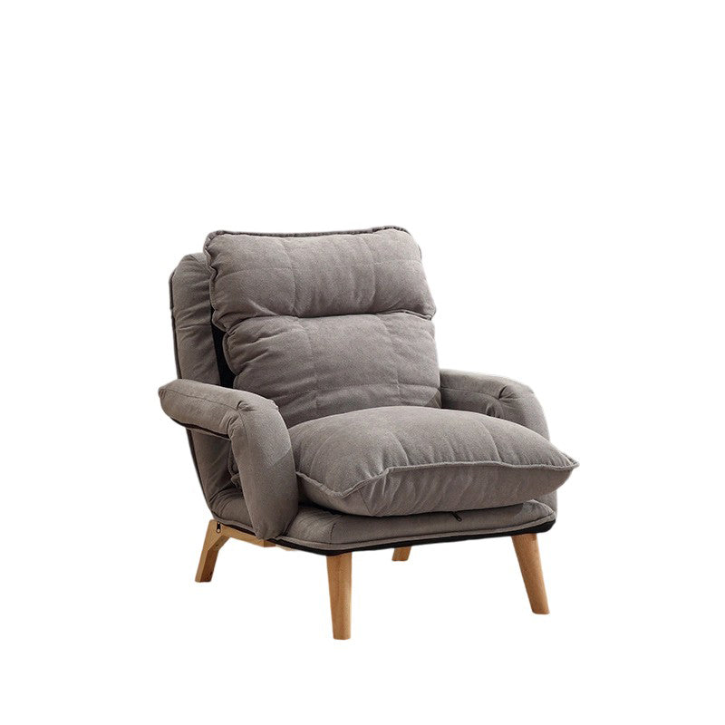 Modern Minimalist Cotton Linen Solid Wood Square Accent Chair With Backrest & Armrest For Living Room