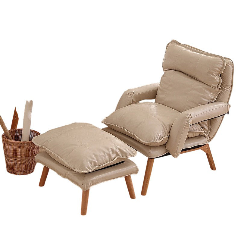 Modern Minimalist Cotton Linen Solid Wood Square Accent Chair With Backrest & Armrest For Living Room