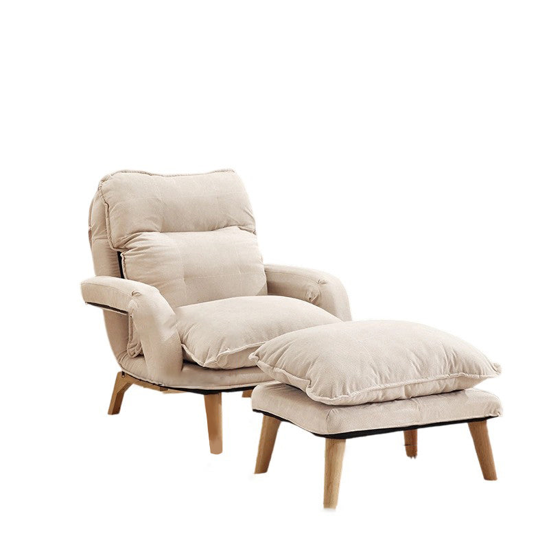 Modern Minimalist Cotton Linen Solid Wood Square Accent Chair With Backrest & Armrest For Living Room