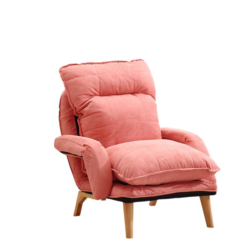 Modern Minimalist Cotton Linen Solid Wood Square Accent Chair With Backrest & Armrest For Living Room