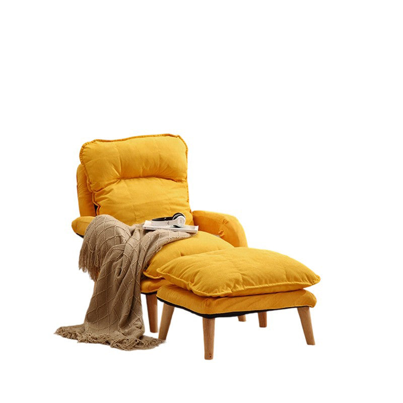 Modern Minimalist Cotton Linen Solid Wood Square Accent Chair With Backrest & Armrest For Living Room