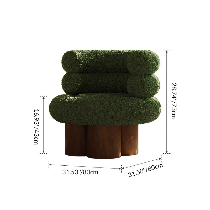 Traditional French Teddy Fleece Carbon Steel Solid Wood Curved Round Cylindrical Accent Chair With Backrest For Living Room
