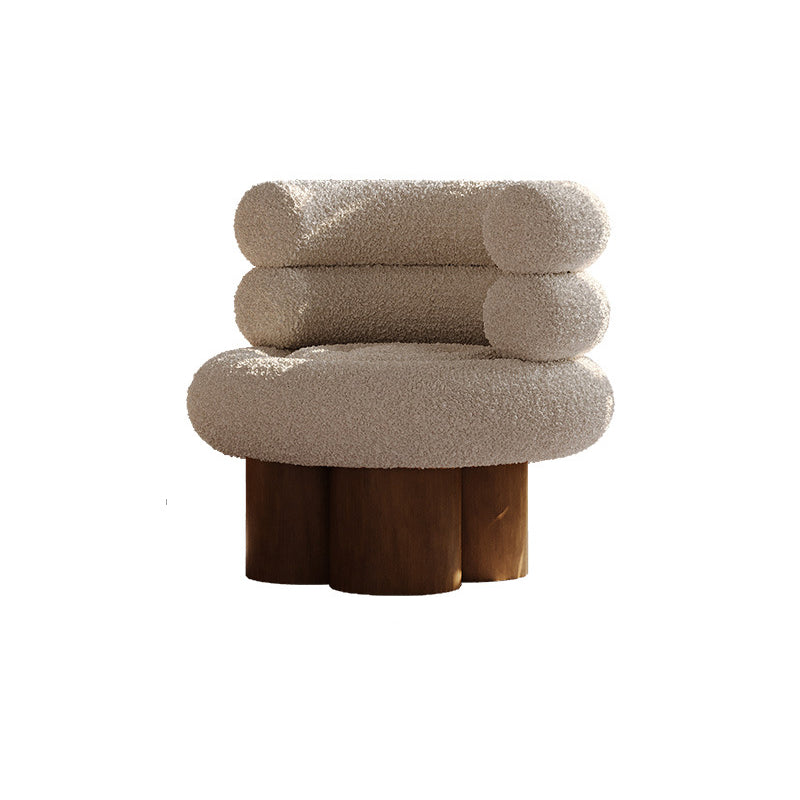 Traditional French Teddy Fleece Carbon Steel Solid Wood Curved Round Cylindrical Accent Chair With Backrest For Living Room