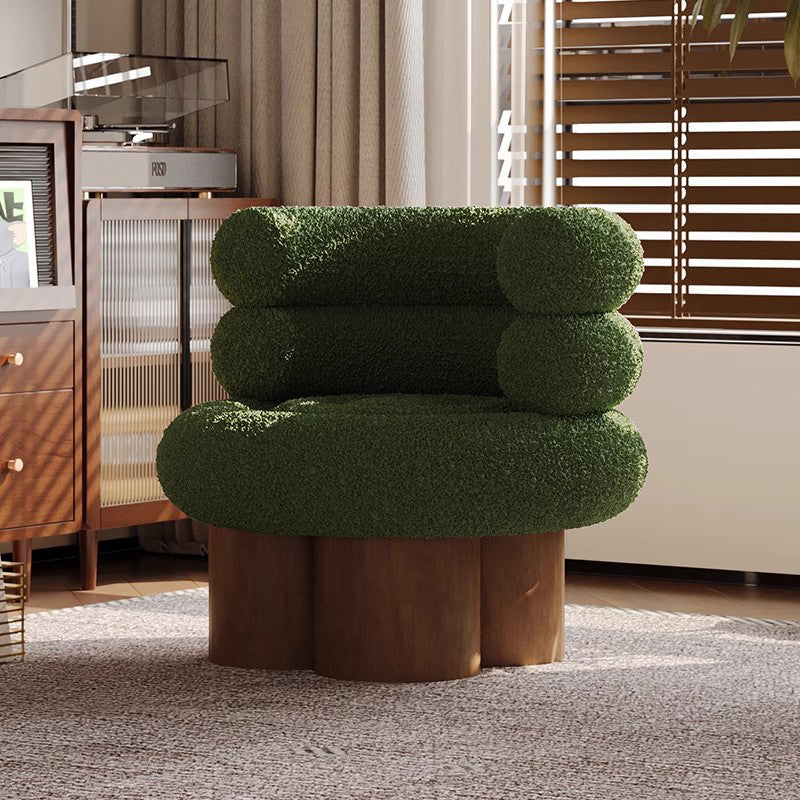 Traditional French Teddy Fleece Carbon Steel Solid Wood Curved Round Cylindrical Accent Chair With Backrest For Living Room
