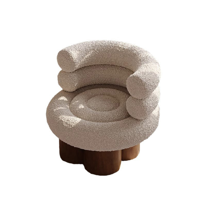 Traditional French Teddy Fleece Carbon Steel Solid Wood Curved Round Cylindrical Accent Chair With Backrest For Living Room