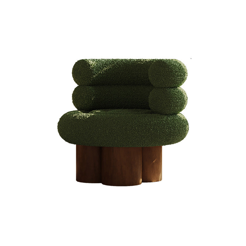 Traditional French Teddy Fleece Carbon Steel Solid Wood Curved Round Cylindrical Accent Chair With Backrest For Living Room