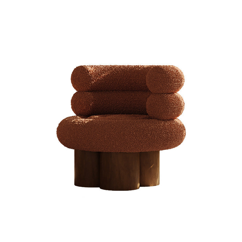 Traditional French Teddy Fleece Carbon Steel Solid Wood Curved Round Cylindrical Accent Chair With Backrest For Living Room