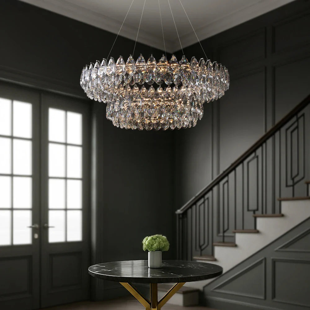 Crystal Dual Tier Water Drop  Chandelier