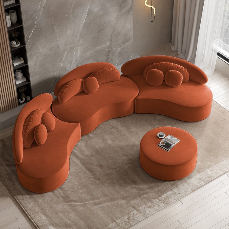 Lumea 4-Piece Curved Velvet Sectional Sofa with Ottoman & Pillows Simple & Chic Living