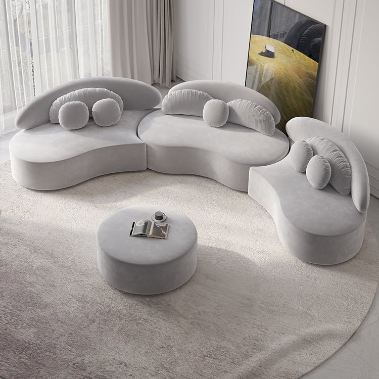 Lumea 4-Piece Curved Velvet Sectional Sofa with Ottoman & Pillows Simple & Chic Living