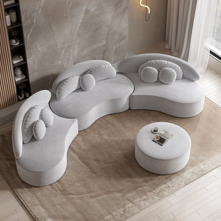 Lumea 4-Piece Curved Velvet Sectional Sofa with Ottoman & Pillows Simple & Chic Living