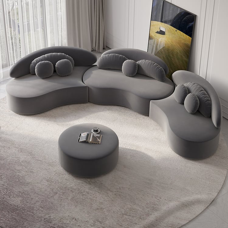Lumea 4-Piece Curved Velvet Sectional Sofa with Ottoman & Pillows Simple & Chic Living