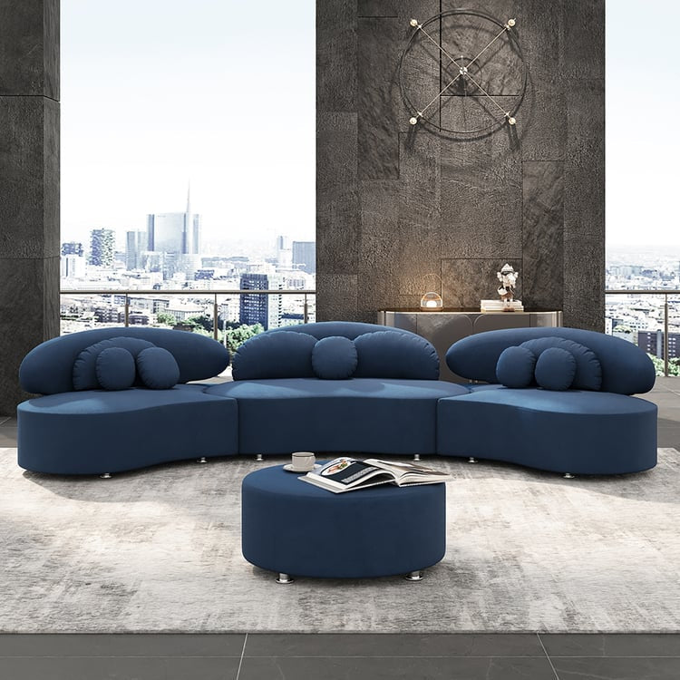 Lumea 4-Piece Curved Velvet Sectional Sofa with Ottoman & Pillows Simple & Chic Living