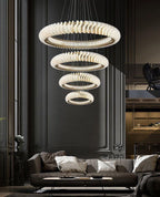 Extra Large Multi-layers Rings Crystal Chandelier Modern Art Waves Creative Pendant Light For High-ciling Foyer/Hallway/Staircase