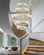 Extra Large Multi-layers Rings Crystal Chandelier Modern Art Waves Creative Pendant Light For High-ciling Foyer/Hallway/Staircase