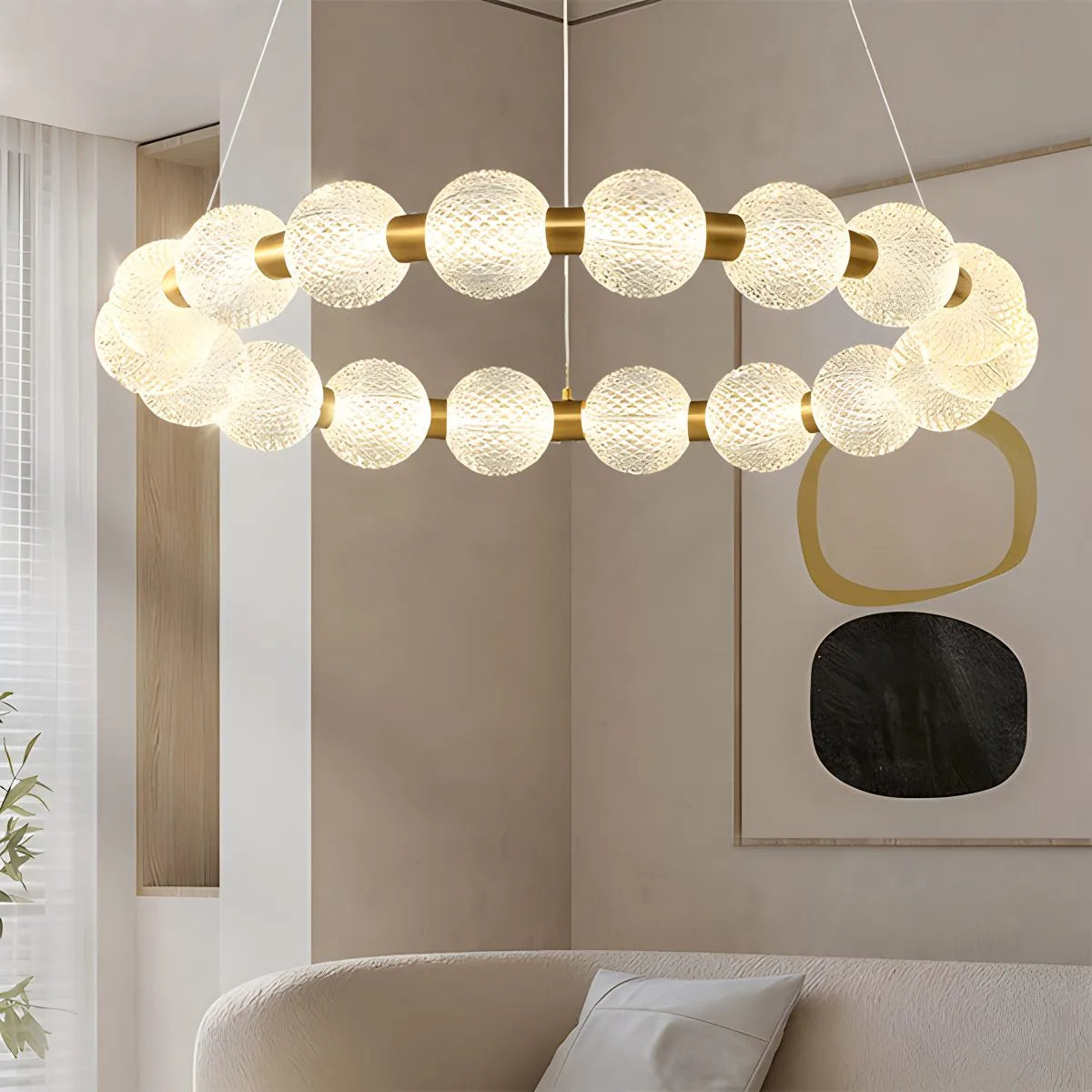Antizer Modern Ring Pearl Chandelier for Living Room
