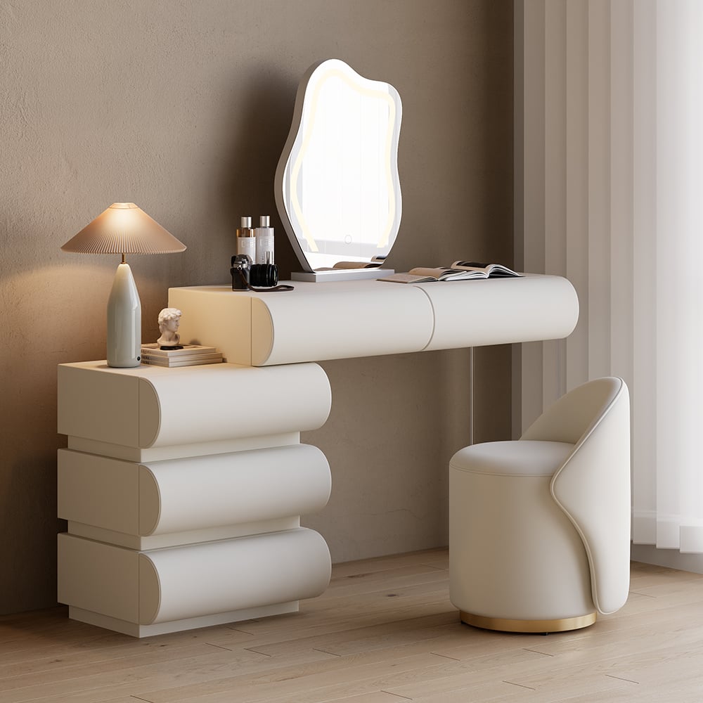 Humply Leather Makeup Vanity Set with Mirror & Lights (40"-53")
