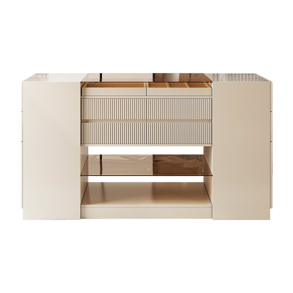 60" Glass Top Dresser Walk-in Closet Island with Jewelry Storage