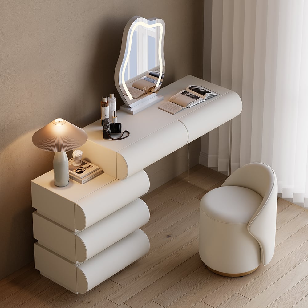 Humply Leather Makeup Vanity Set with Mirror & Lights (40"-53")