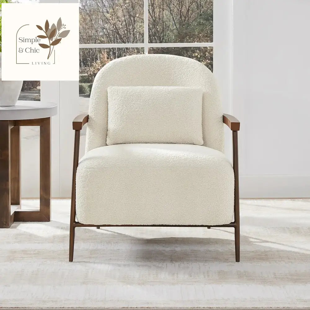 CHITA Accent Chair for Living Room Set of 2, FSC Certified Modern Upholstered Faux Sherpa Fabric Armchair with Metal Frame and Wooden Armrests, Ivory