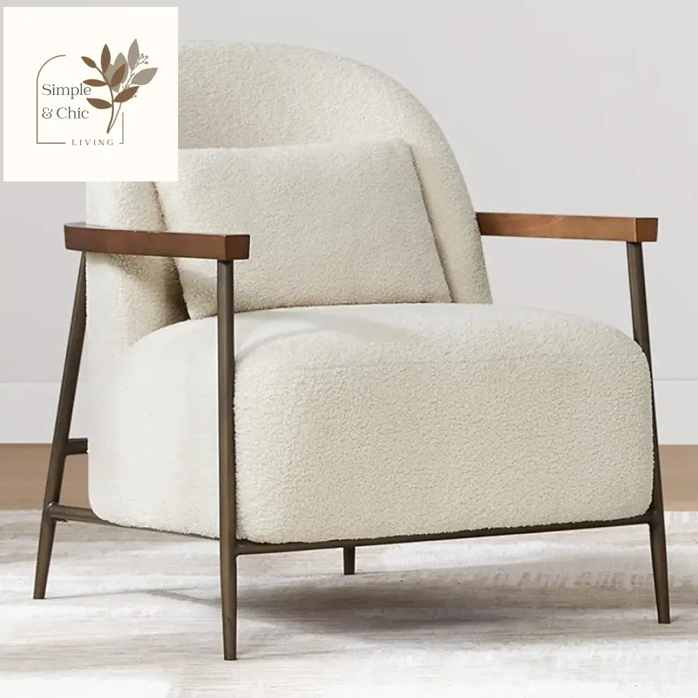 CHITA Accent Chair for Living Room Set of 2, FSC Certified Modern Upholstered Faux Sherpa Fabric Armchair with Metal Frame and Wooden Armrests, Ivory