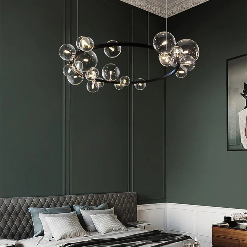 Bubi Modern Black Glass Bubble Chandelier