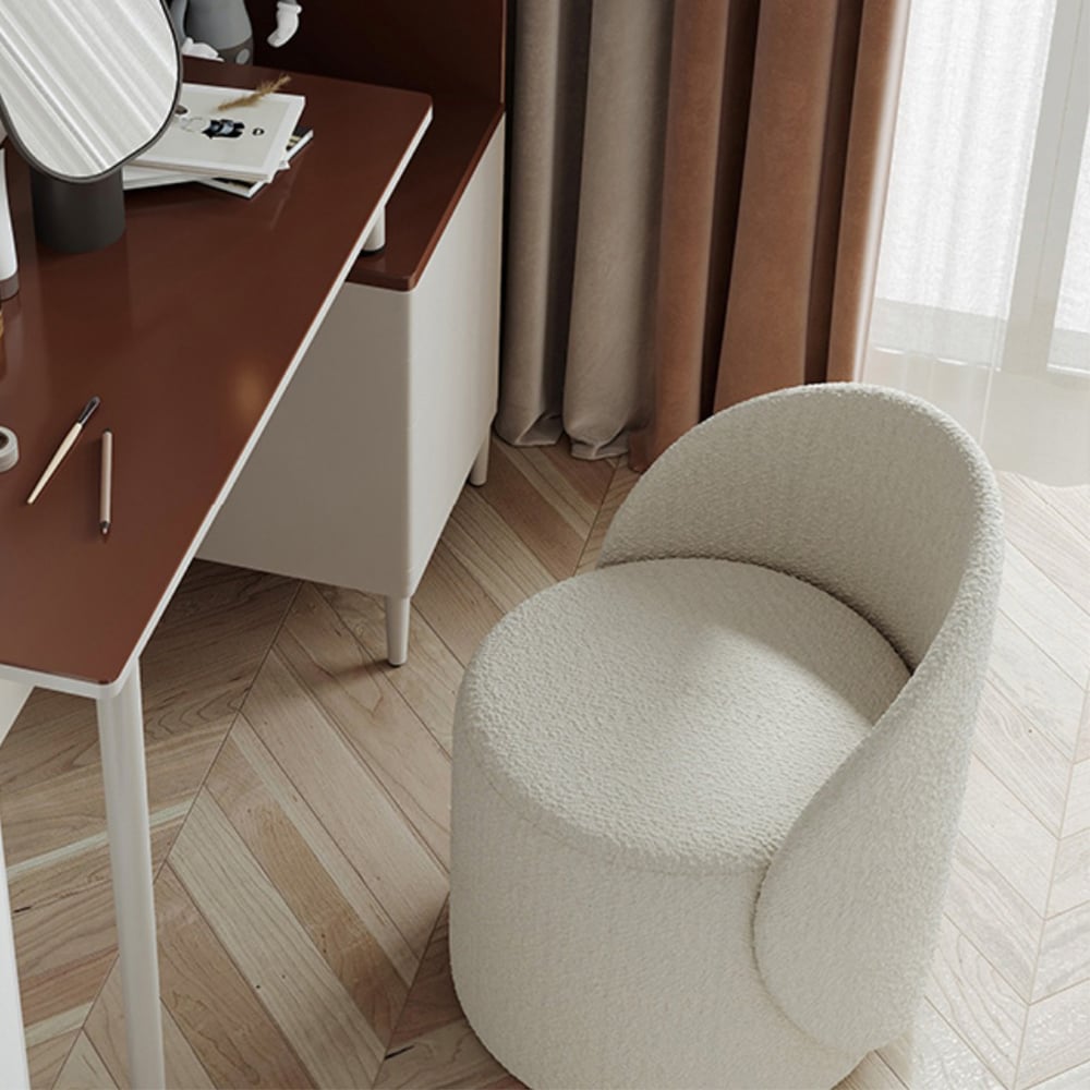 Boucle Round Back Swivel Vanity Stool Accent Chair