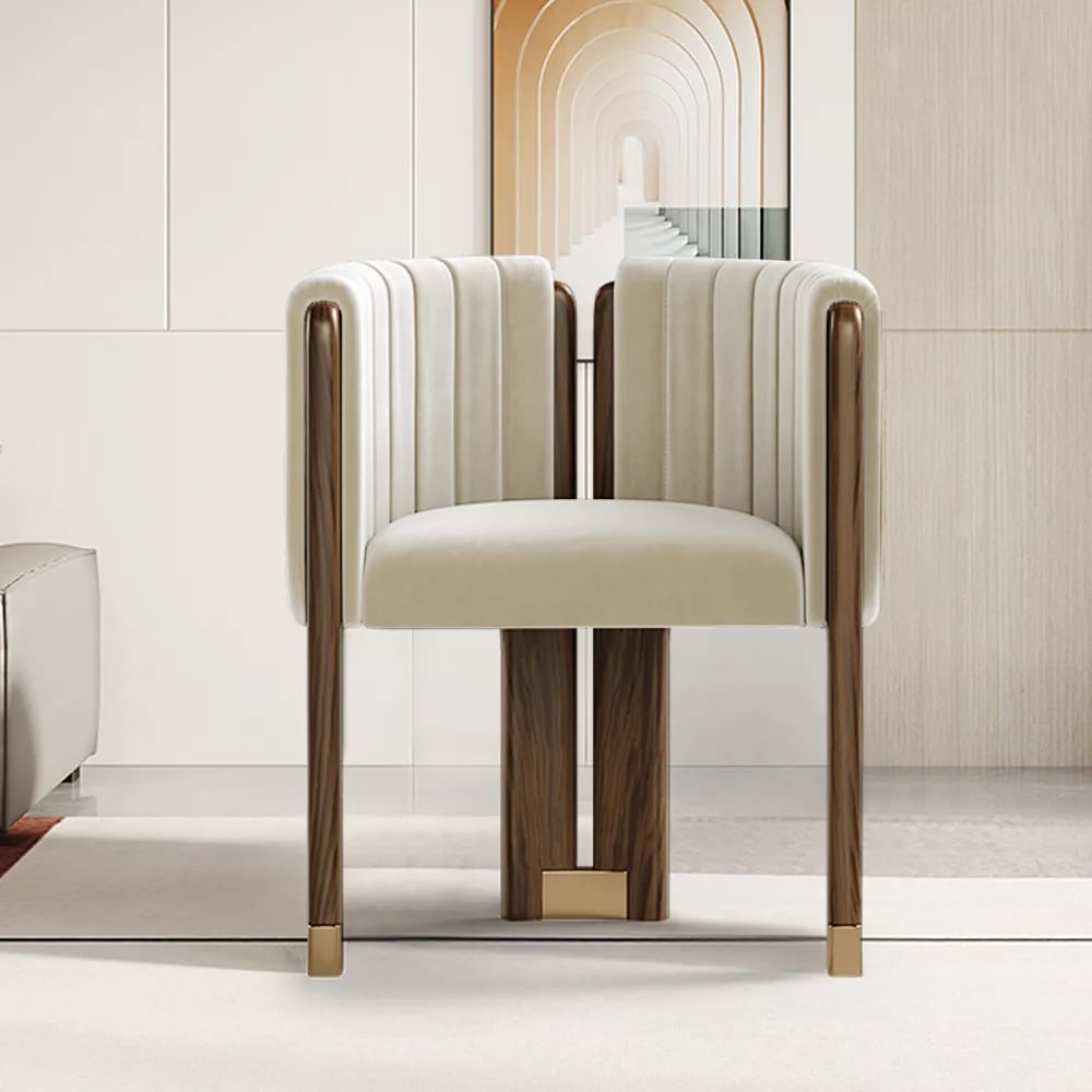 Velvet Fluted Upholstered Accent Chair with Wood Frame Set of 2