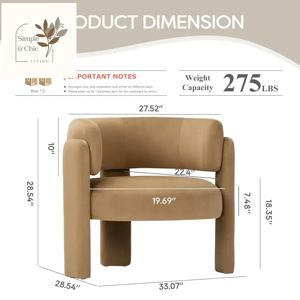 COLAMY Modern Velvet Accent Chairs Set of 2, Upholstered Barrel Chairs, Comfy Side Arm Chairs with 3 Legs for Living Room, Bedroom, Reading, Khaki