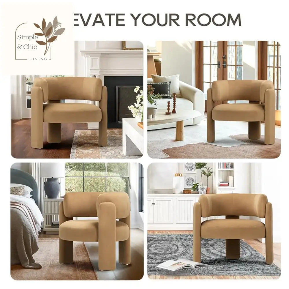 COLAMY Modern Velvet Accent Chairs Set of 2, Upholstered Barrel Chairs, Comfy Side Arm Chairs with 3 Legs for Living Room, Bedroom, Reading, Khaki