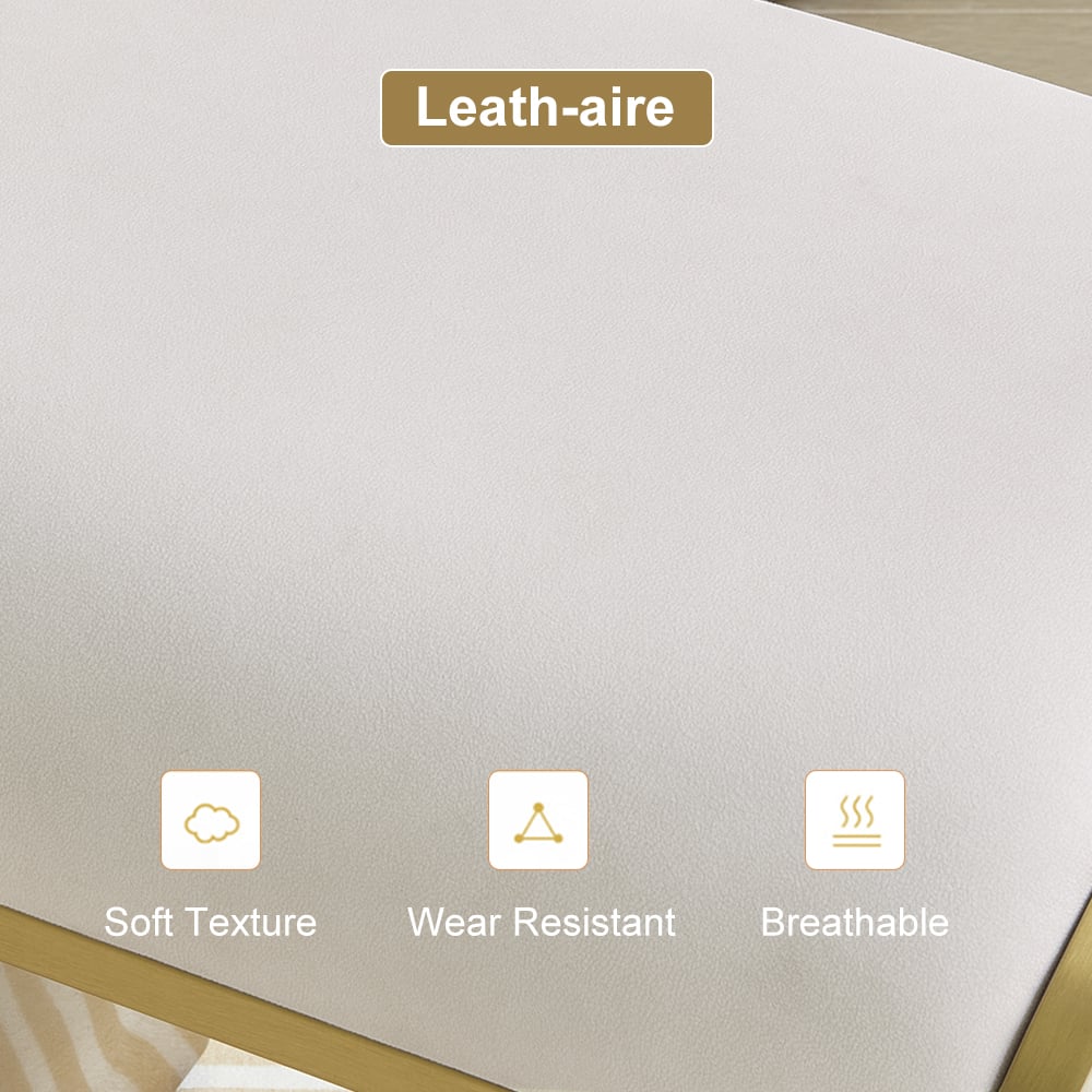 Upart Leath-aire Upholstered Vanity Stool with Gold Frame