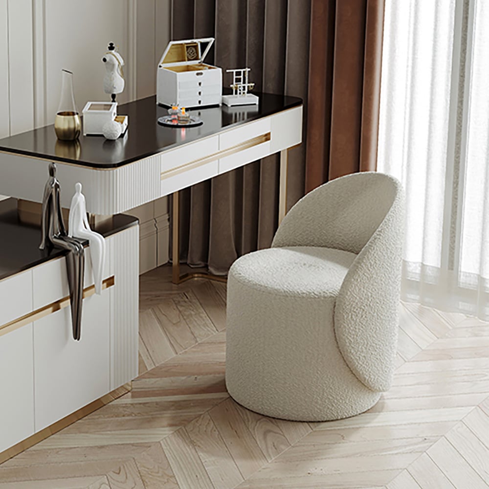 Boucle Round Back Swivel Vanity Stool Accent Chair