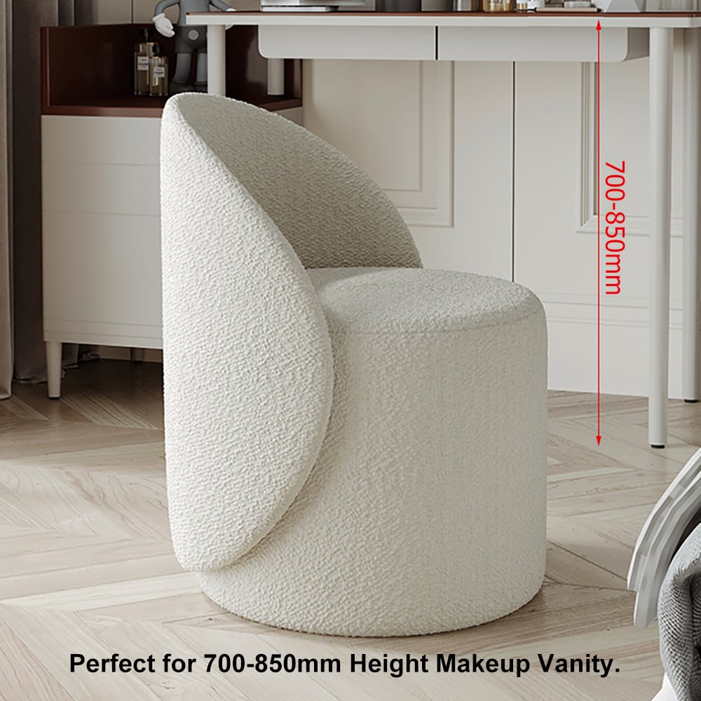 Boucle Round Back Swivel Vanity Stool Accent Chair
