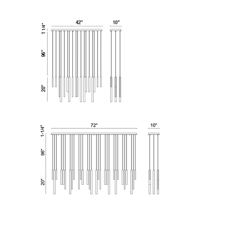 Santana Modern Linear Multi-Light Pendant Chandelier - Adjustable Height Aluminum Tube Fixture