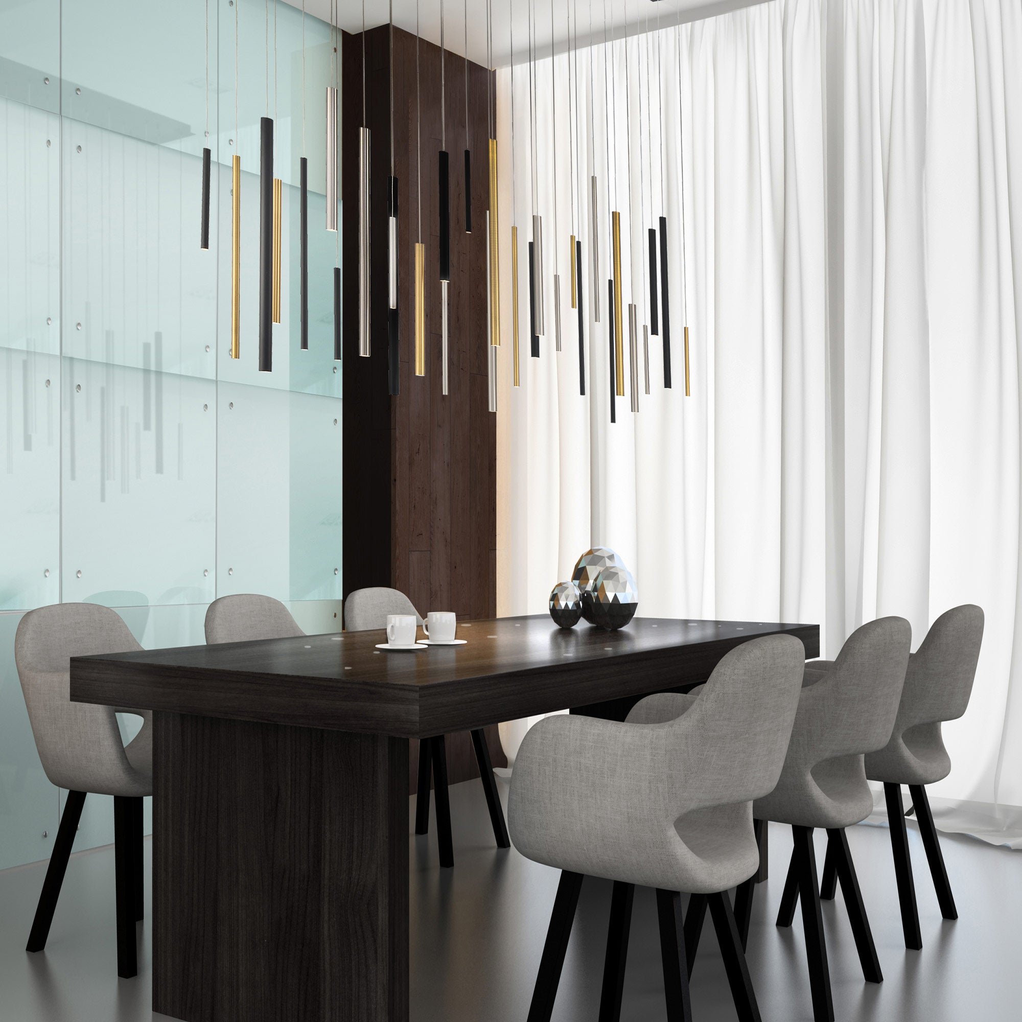 Santana Modern Linear Multi-Light Pendant Chandelier - Adjustable Height Aluminum Tube Fixture