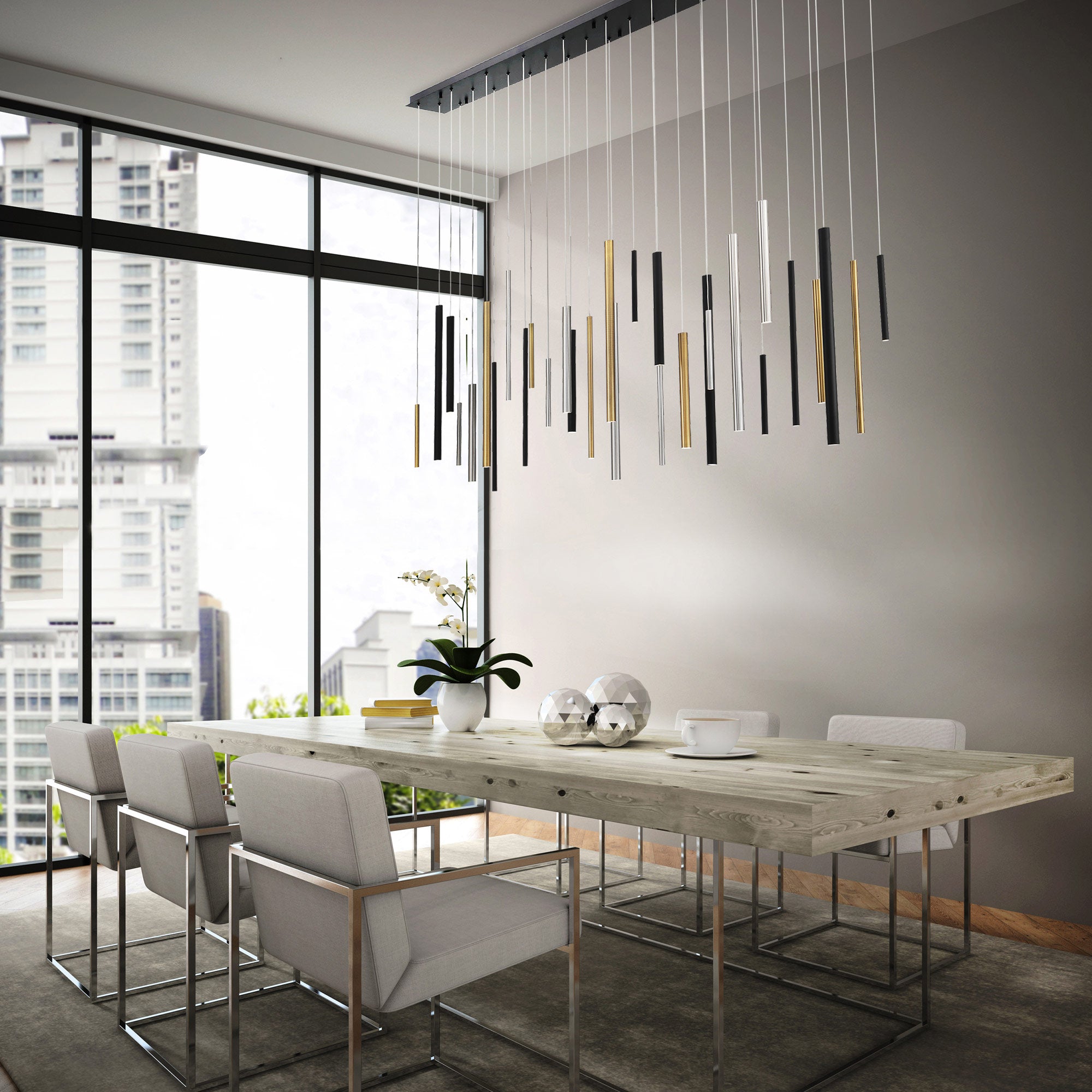 Santana Modern Linear Multi-Light Pendant Chandelier - Adjustable Height Aluminum Tube Fixture