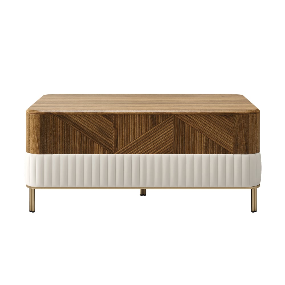 Wovent Mid-Century Modern Walnut Wood Rectangular Coffee Table with Storage