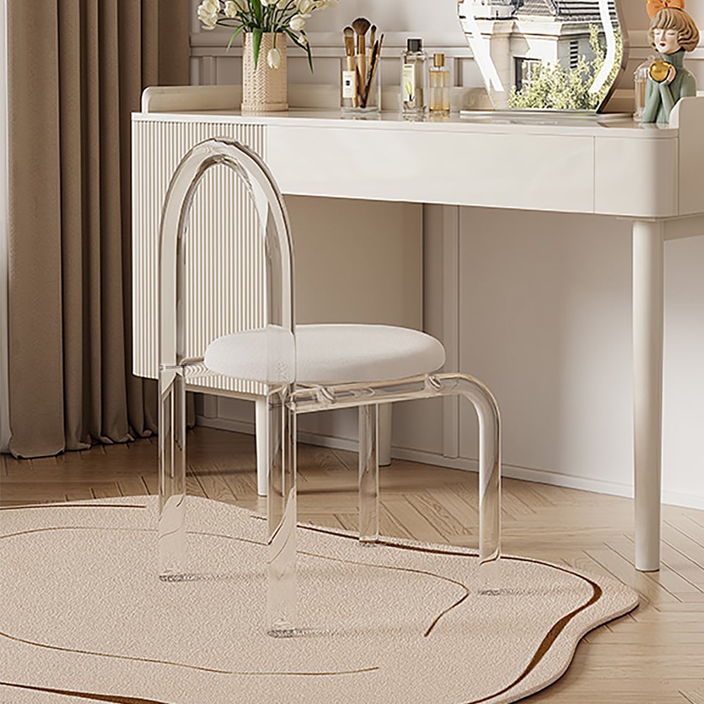 Modern White Vanity Stool with Back Velvet Upholstered Acrylic Chair for Bedroom