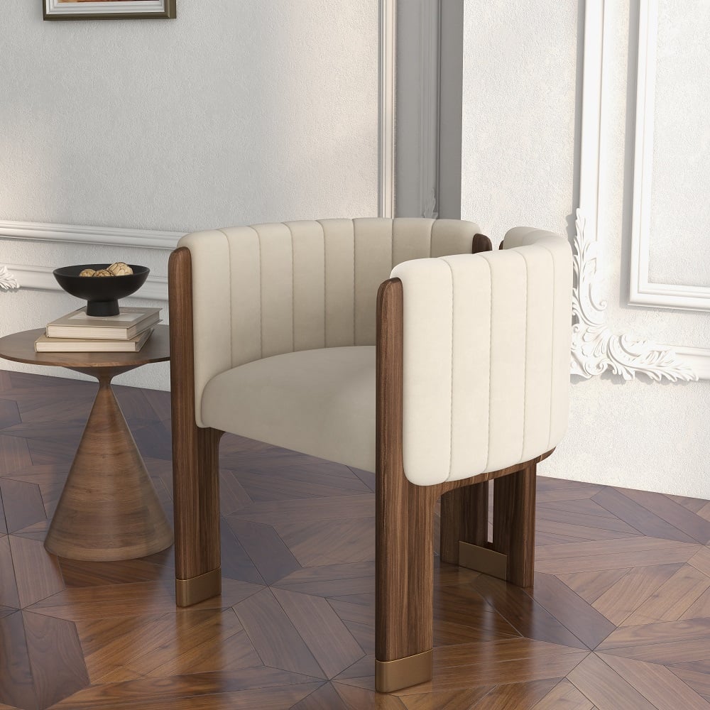 Velvet Fluted Upholstered Accent Chair with Wood Frame Set of 2